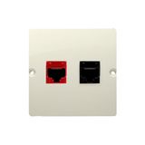 Computer socket RJ45 category 5e + telephone socket RJ12, (module), beige