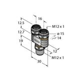 2-Way Splitter Y-Splitter with LED, M12 × 1 Male Connector — 2 × M12 × 1 Female Connectors   YB2-FSM5-2FKM5.4-P7X3