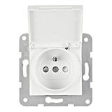 Pin socket outlet with safety shutter, flap cover, white