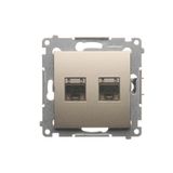 Double computer socket RJ45 category 6 with anti-dust cover, (module), Gold matt, metalic
