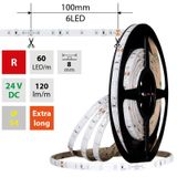 LED strip SMD2835 red, 60LED/m, 4.8W/m, DC 24V, 120lm/m, IP54, 8mm, 5m
