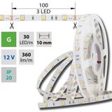 LED strip SMD5050 green, 30LED/m, 7.2W/m, 360lm/m, IP20, DC 12V, 10mm, 5m