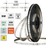 LED strip SMD2835 NW, 60LED/m, 4,8W/m, DC 24V, 430lm/m, CRI90, IP20, 8mm, 50m