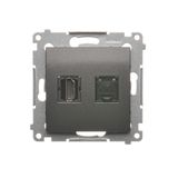 HDMI socket + computer socket RJ45 cat.6, anthracite, metalic