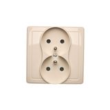 Double socket outlet with earthing, beige, 16A