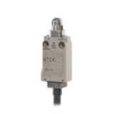 Small Safety Limit Switch, 2NC/2NO slow-action, roller plunger, 1 m cable, vertical cable exit D4F 0015B