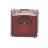 IP44 single socket outlet with shutters - transparent flap, red, 16A