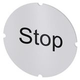 Inscription plate for illuminated pushbutton, round, milky, labeling: Stop