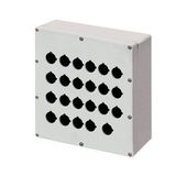 Aluminium push-button enclosure M4 230x257x100, 23 holes Ø 22, without cable entry
