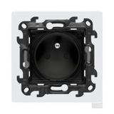 Single socket outlet with earthing for IP44 version with frame seal, with shutters, (module), Simon 24, IP44, 16A, black matt, Flap color: Transparent