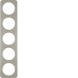 Frame 5gang, R.1, stainless steel/p. white