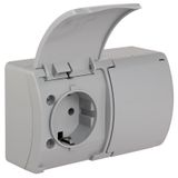 VG-2 Koala Double Socket 2x2P+Z SCHUKO surface mounted IP44 gray with gray flap VG 182-03