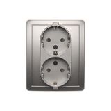 Double socket outlet with Schuko earthing, satin, metallized, 16A