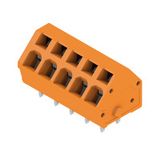 Printed circuit board terminals, 5.00 mm, Number of poles: 5, 135°, Solder pin length (l): 3.5 mm, tinned, orange, Tension-clamp connection, Clamping range, max. : 2.5 mm², Box