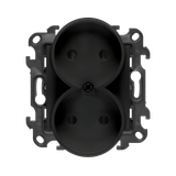 Double socket outlet without earthing, with shutters, (module), Simon 24, IP20, 16A, black matt