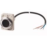 Pushbutton, Flat, maintained, 1 NC, Cable (black) with non-terminated end, 4 pole, 3.5 m, black, Blank, Metal bezel