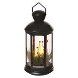 LED decoration – Christmas lantern with candles, black, 35.5 cm, 3x C, indoor, vintage