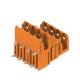 PCB plug-in connector, male header, Dovetails for fixing blocks, THT solder connection, 5.08 mm, Number of poles: 8, 90°, Solder pin length (l): 3.2 mm, tinned, orange, Box