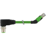 M12 male 90° D-cod. / RJ45 45° left shielded PUR 1x4xAWG22 gn 15m