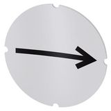 Inscription plate for illuminated pushbutton, round, milky with black font, with graphic symbol: arrow pointing
