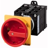 T3-5-8346/V/SVB Main switch, T3, 32 A, rear mounting, 5 contact unit(s), 10-pole, Emergency switching off function, With red rotary handle and yellow locking ring