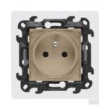 Single socket outlet with earthing for IP44 version with frame seal, with shutters, (module), Simon 24, IP44, 16A, champagne matt, Flap color: Transparent
