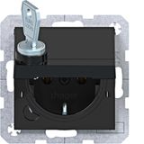SCHUKO wall socket, single-wall + locking, plug-in type A.x/C.x black glossy