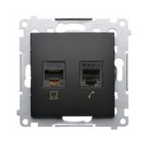 Computer socket RJ45 category 5e + telephone socket RJ12, (module), black matt