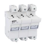 Fuse holder UL recognized and CSA certified, for 22X58mm fuses. 100A/125A rated current at 690VAC, 3P. Without status indicator. 3 modules