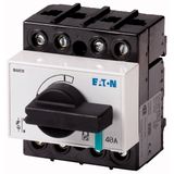 Switch-disconnector, DCM, 40 A, 3P + N (solid), With black rotary handle and drive shaft, Vertical connection