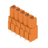 PCB plug-in connector, female header, closed side, THT solder connection, 5.08 mm, Number of poles: 5, 180°, Solder pin length (l): 3.2 mm, tinned, orange, Box