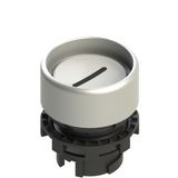 Spring-return white booted pushbutton with marking