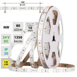 LED strip SMD2835 NW, 80LED/m, 7,2W/m, DC 24V, 1350lm/m, CRI90, IP20, 10mm, 5m
