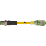 M12 male 0° / M12 female 0° A-cod. LED PUR 4x0.34 ye 3m