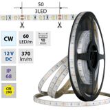 LED strip SMD2835 CW, 60LED/m, 4,8W/m, DC 12V, 370lm/m, CRI90, IP68, 10mm, 5m