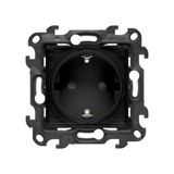 Single socket outlet with Schuko earthing for IP44 without seal frame, with shutters, (module), Simon 24, IP44, black matt, Flap color: Transparent