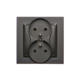 Double socket outlet with earthing, 16A, black matt