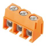 Printed circuit board terminals, 5.08 mm, Number of poles: 3, 90°, Solder pin length (l): 3.5 mm, tinned, orange, Pressure clamp connection, Clamping range, max. : 2.5 mm², Box