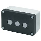 Aluminium push-button enclosure M10 85x140x65, 3 holes Ø 22, with cable entry