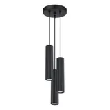 HANGING LAMP THREE CYLINDRICAL LAMPSHADES WITH ELEGANT CARBON GROOVING ON GU10