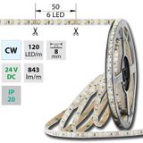 LED strip SMD3528 cold white, 120LED/m, IP20, DC 24V, 8mm, 50m