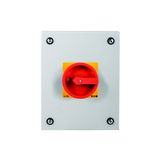P3-63/SE3/SVB/HI11 Main switch, P3, 63 A, surface mounting, 3 pole, 1 N/O, 1 N/C, Emergency switching off function, With red rotary handle and yellow locking ring, Locka