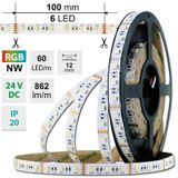 LED strip SMD5050 RGB + NW, 60LED/m, 19,2W/m, 862lm/m, IP20, DC24V, 12mm, 5m