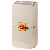 T8-3-8342/I48/SVB/HI11 Main switch, T8, 315 A, surface mounting, 3 contact unit(s), 6 pole, 1 N/O, 1 N/C, Emergency switching off function, With red rotary handle and yellow