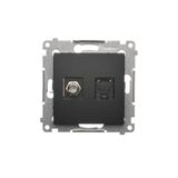 Aerial socket type "F" + computer socket RJ45 cat.6, black matt