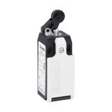 Limit switch, K series, roller centre push lever, 1 bottom cable entry. Dimensions to EN 50047, plastic body, contacts 1NO+1NC snap action. Plastic roller