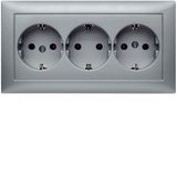 3gang SCHUKO soc. out. cover plate, S.1, al., matt, lacq.