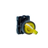 Ill selector switch, Harmony XB5N XB7N, plastic, yellow, 22mm, short handle, 2 position, stay put, 230V AC, 1 NO