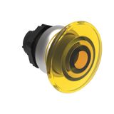 Illuminated mushroom head button actuator Ø22mm Platinum series chromed plastic, spring return, Ø40mm. Yellow