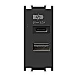 USB 2-gang power supply, 20W, 5V, 3A, 1M, black